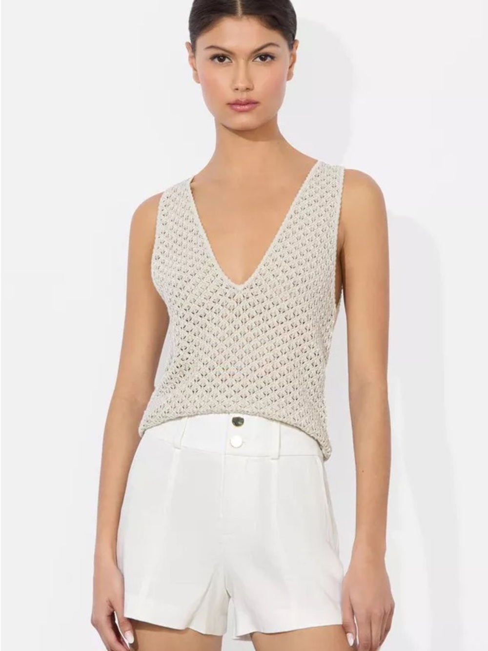 Alice + Olivia Annalise Pointelle Sweater Tank in Oatmeal